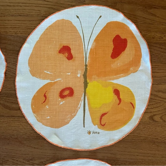 Set of 8 Vintage Vera Neumann Placemats Butterfly MCM Signed Retro Orange Cottag - Picture 12 of 15